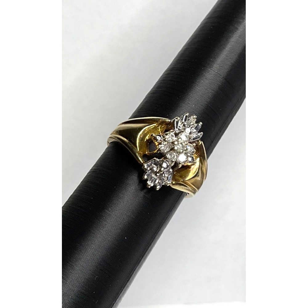 14K YELLOW GOLD DIAMOND CLUSTER RING ESTATE JEWELER VERIFIED SZ 7.5